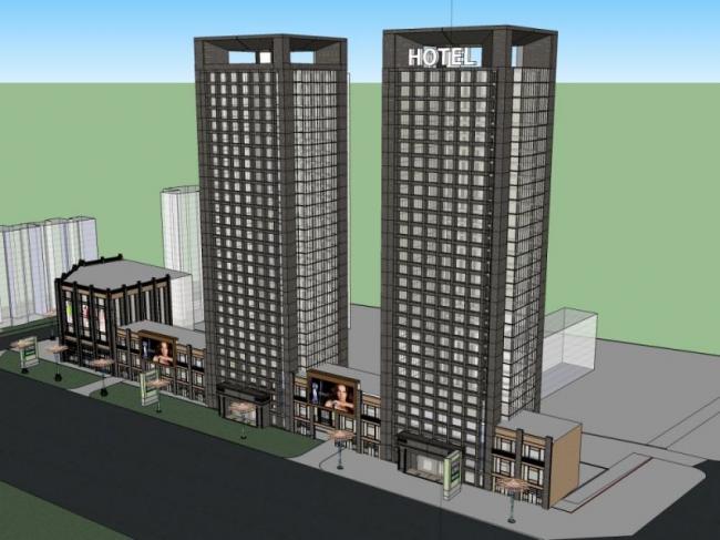 Modern High-Rise Hotel Model in SketchUp