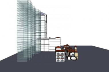 SketchUp Model of a Spanish-Style High-Rise Hotel with Commercial Street-BIM WORLD