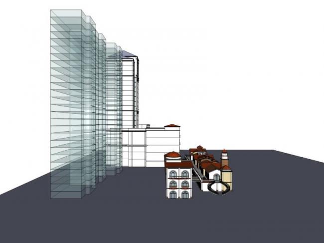 SketchUp Model of a Spanish-Style High-Rise Hotel with Commercial Street