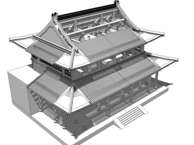 SketchUp Model of Multi-Story Ancient Chinese Mountain Architecture