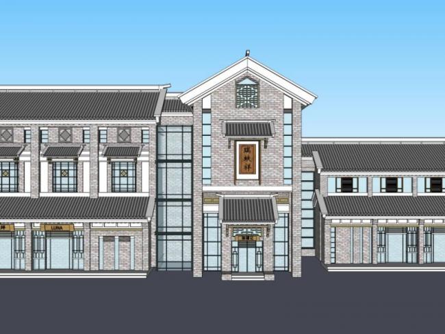 SketchUp Business Model: Modern Chinese-Style Multi-Story Commercial Building
