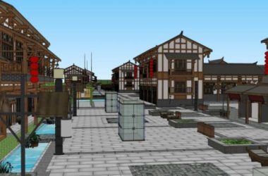 SketchUp Business Model: Multi-Story Commercial Street with Chinese Architectural Style-BIM WORLD