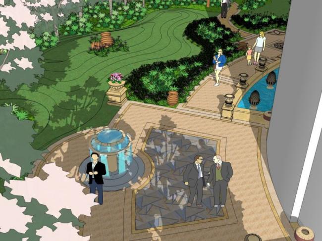 SketchUp Landscape Model: Commercial Design in Classical Style