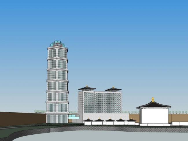 Modern Chinese High-Rise Hotel Model in SketchUp