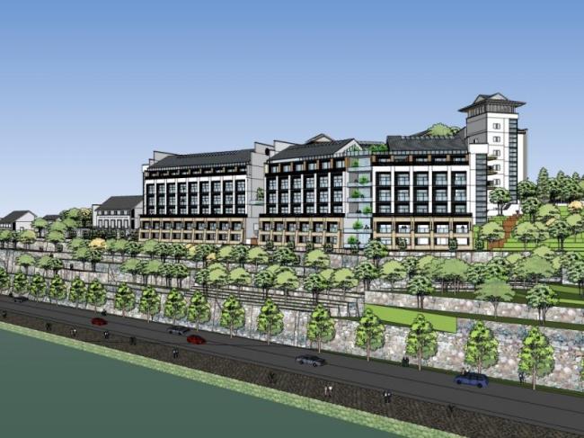 Modern Multi-Story Hotel Model in SketchUp Inspired by Chinese Design