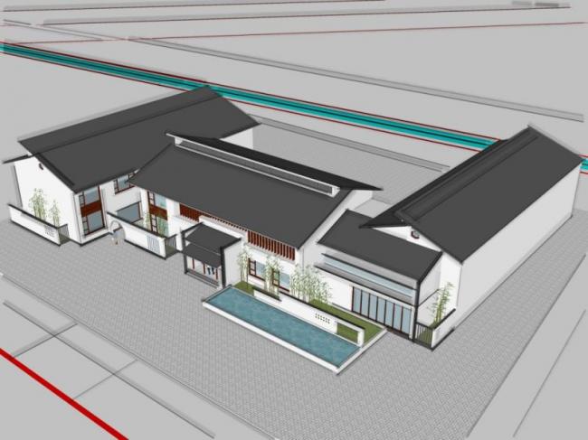SketchUp Business Model: Modern Chinese-Style Low-Rise Clubhouse Design