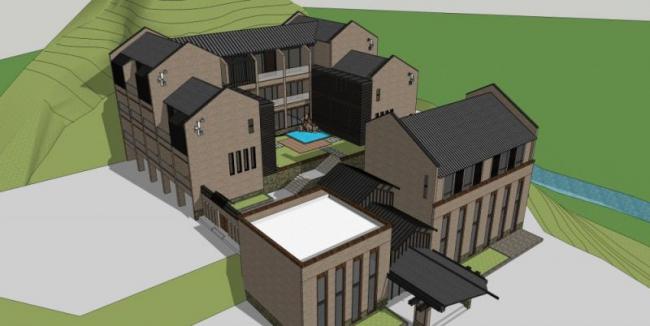SketchUp Business Model: Modern Multi-Story Clubhouse Design