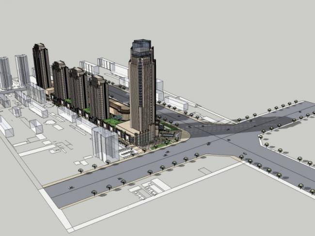 SketchUp Business Model: Modern Multi-Story Commercial Street Design
