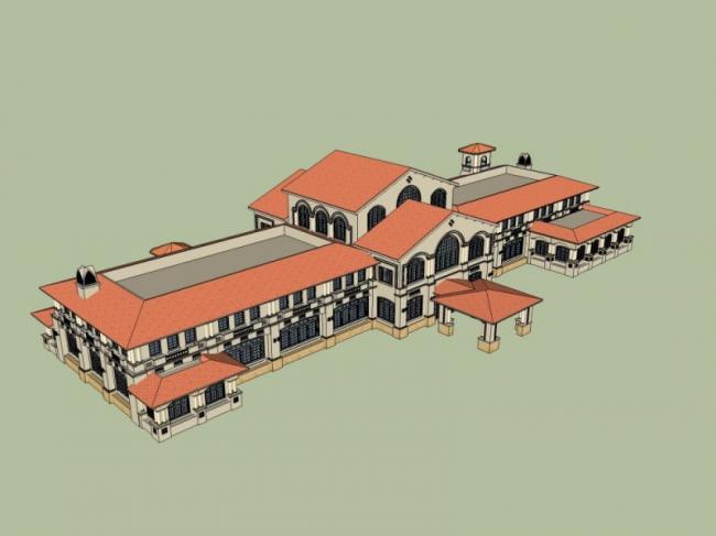 SketchUp Business Model: Multi-Story Classical Style Clubhouse Design