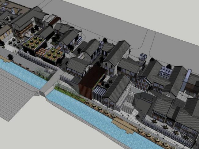 SketchUp Business Model: Multi-Story Commercial Street in Modern Chinese Style