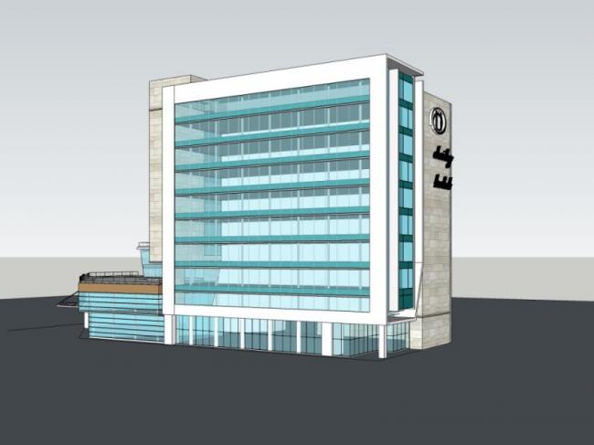SketchUp Complex Model: Multi-Story Modern Commercial Building with Offices and Hotel