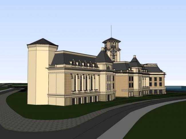 SketchUp Business Model: British-Style Multi-Story Clubhouse Design