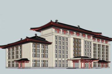 Modern Multi-Story Hotel Model in SketchUp Inspired by Chinese Design-BIM WORLD