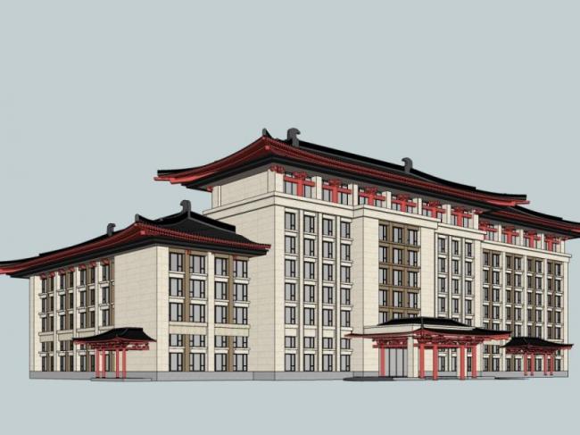 Modern Multi-Story Hotel Model in SketchUp Inspired by Chinese Design