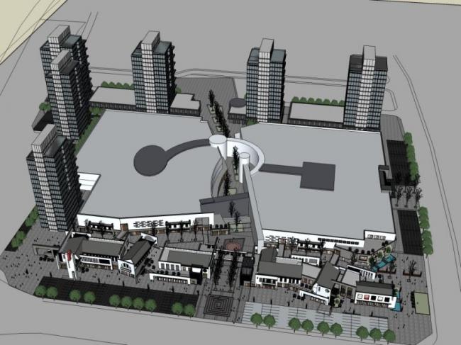 SketchUp Business Model: Modern Chinese-Style Low-Rise Commercial Street