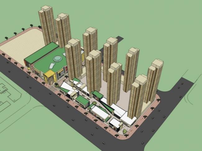 SketchUp Model of a High-Rise Residential Community with Ground-Floor Retail in Classic Style