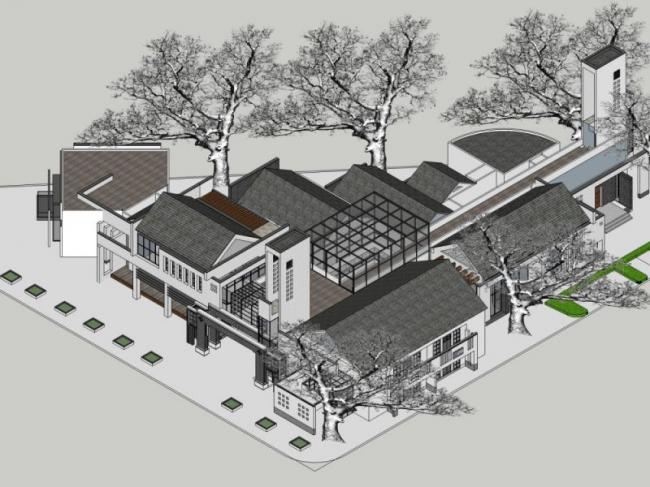 Modern Chinese-Style Tourism Service Center Office Model in SketchUp
