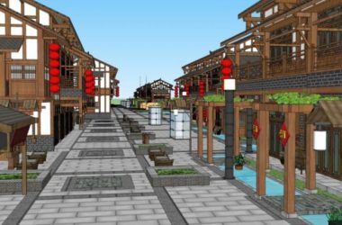 SketchUp Business Model: Multi-Story Chinese-Style Commercial Pedestrian Street-BIM WORLD