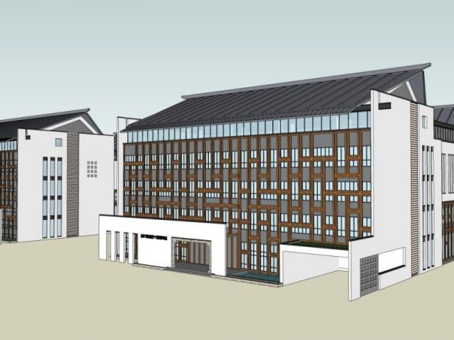 SketchUp Cultural Model: Multi-Story Elderly Cadre Activity Center in Traditional Chinese Style