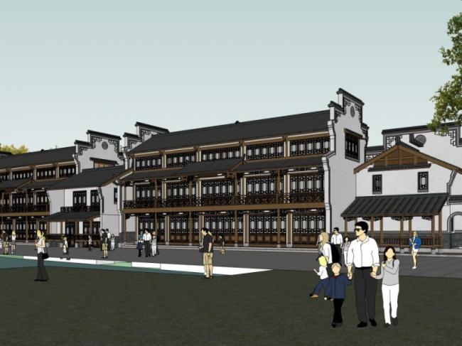 SketchUp Business Model: Multi-Story Commercial Street in Traditional Chinese Style