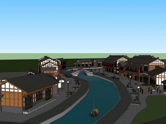 SketchUp Business Model: Multi-Story Commercial Street in Traditional Chinese Style