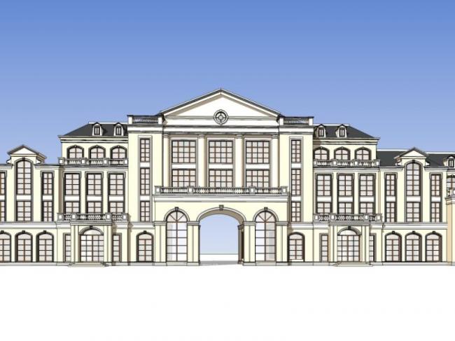 SketchUp Business Model: Multi-Story Classical Style Clubhouse Design