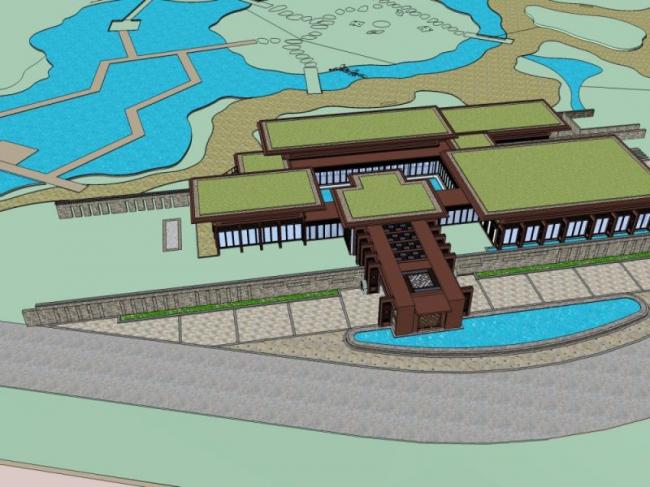 SketchUp Business Model: Modern Low-Level Clubhouse Design