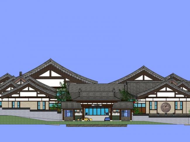 SketchUp Office Model | Low-Rise Office Complex with Chinese Architectural Style