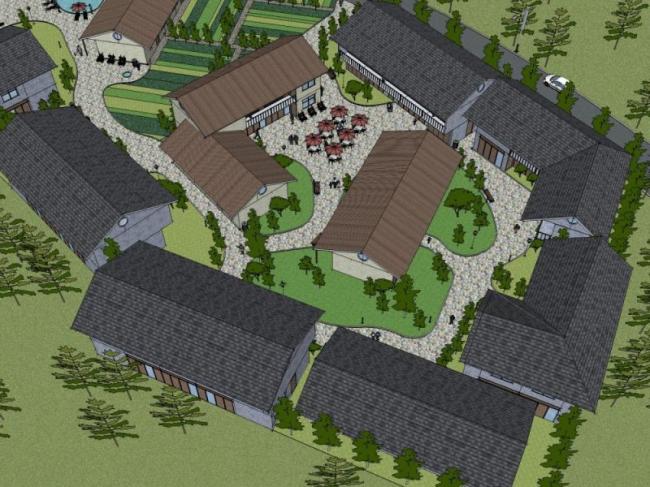 Modern Low-Rise Mountain Lodge Hotel Model in SketchUp