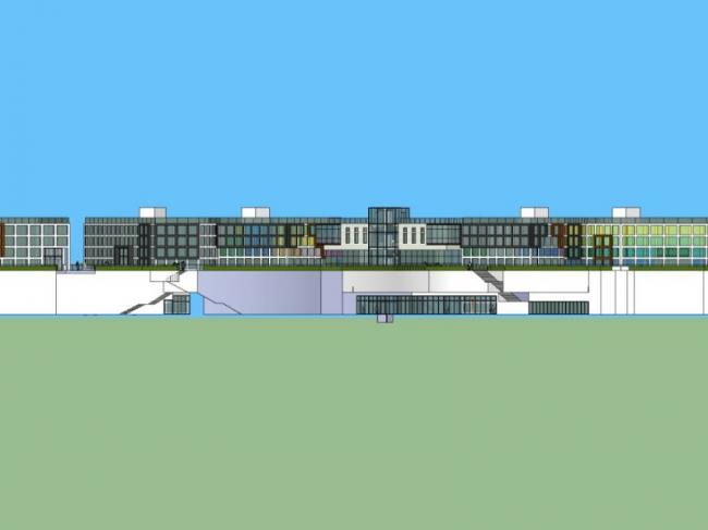 Modern Sunken Multi-Story Office Park Model in SketchUp