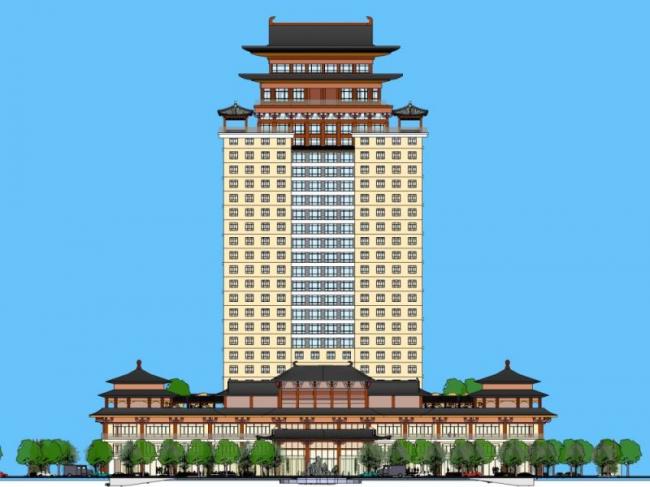 Modern Chinese-Style High-Rise Hotel Model in SketchUp
