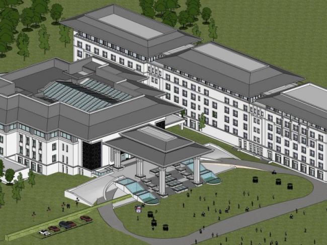 Modern Multi-Story Hotel Model in SketchUp Inspired by Chinese Design