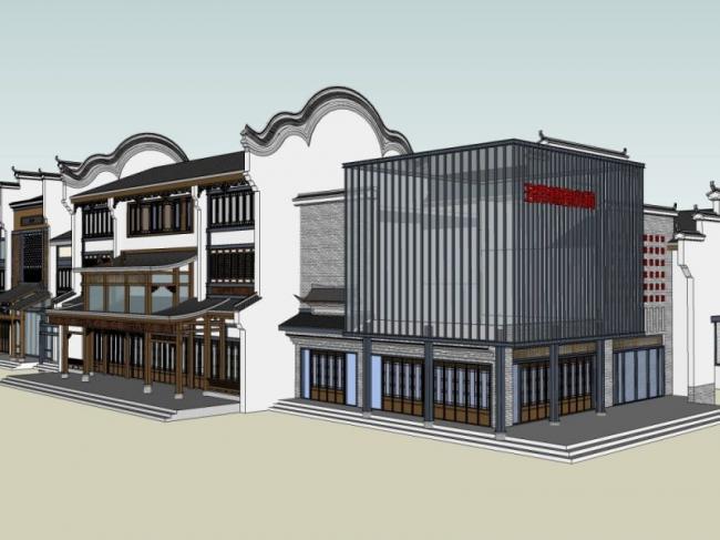 SketchUp Business Model: Multi-Story Commercial Ancient Street in Traditional Chinese Antique Style