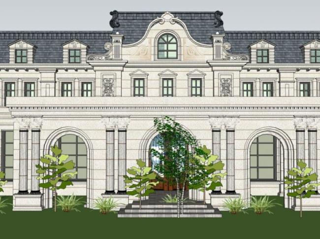 SketchUp Business Model: European Classical Low-Rise Sales Office and Clubhouse Design