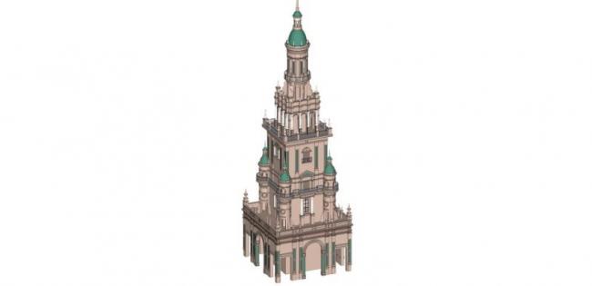 SketchUp Model of Classical Multi-Story Ancient Tower Architecture