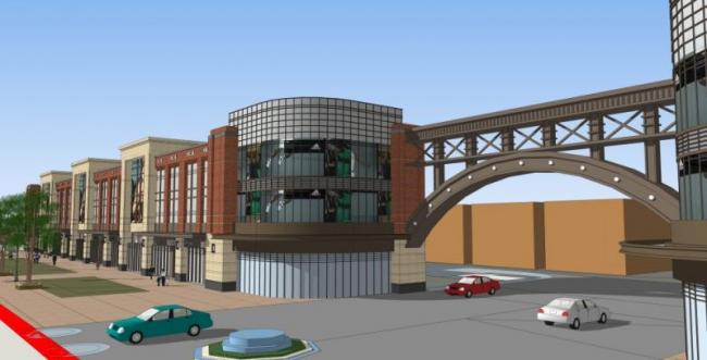 SketchUp Business Model: Modern Multi-Story Commercial Pedestrian Street Design
