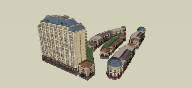 SketchUp Complex Model: Multi-Story Classical Mixed-Use Building with Commercial Ground Floor and Residential Units
