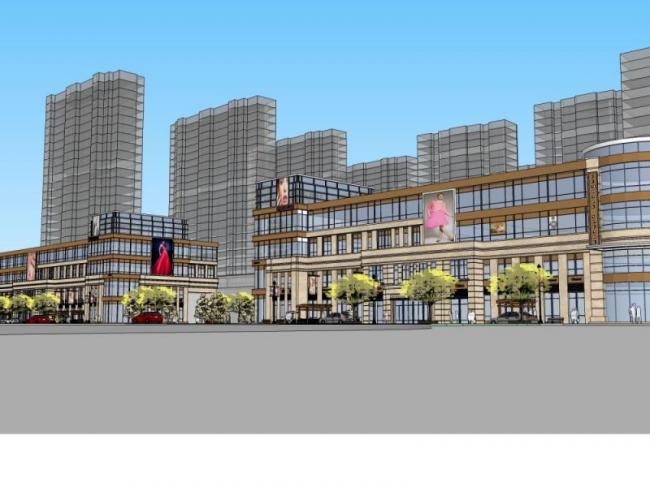 SketchUp Business Model: Modern Multi-Story Commercial Pedestrian Street Design
