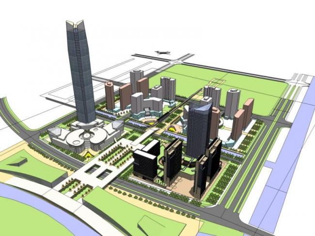 SketchUp Model of a Modern Super High-Rise Commercial, Residential, and Office Complex
