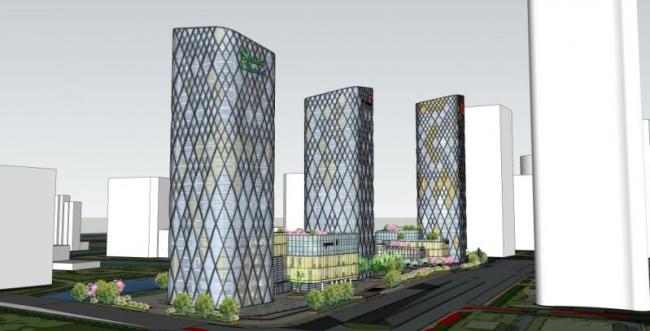 SketchUp Model of a Modern Super High-Rise Commercial Complex Featuring Offices and Hotel
