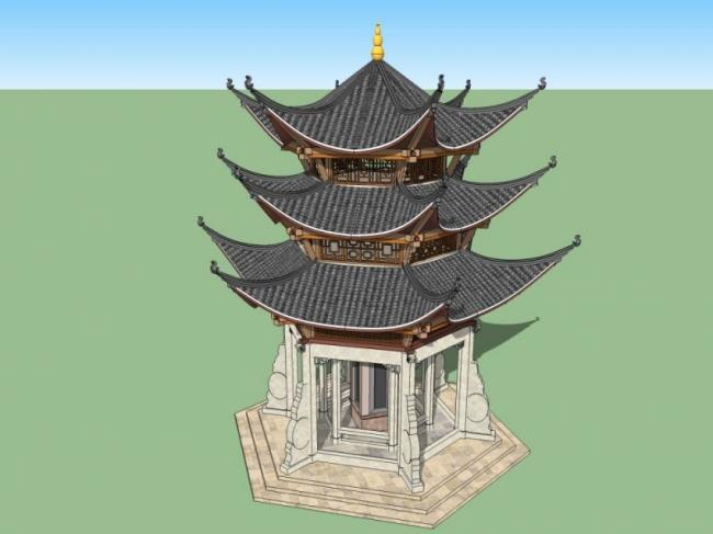 Hexagonal Ancient Pavilion Sketch Model | Traditional Chinese Architecture in SketchUp