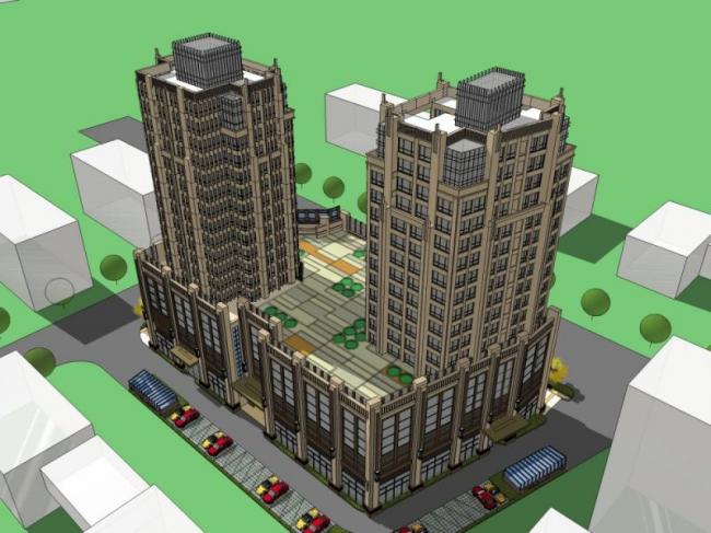 Detailed SketchUp Model of a Multi-Story Commercial and Residential Complex in Classical Style