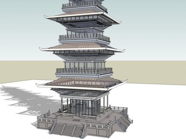 SketchUp Model of Ancient Chinese Multi-Story Tower Architecture