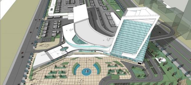 Modern High-Rise Bus Station and Station Road Bridge in SketchUp