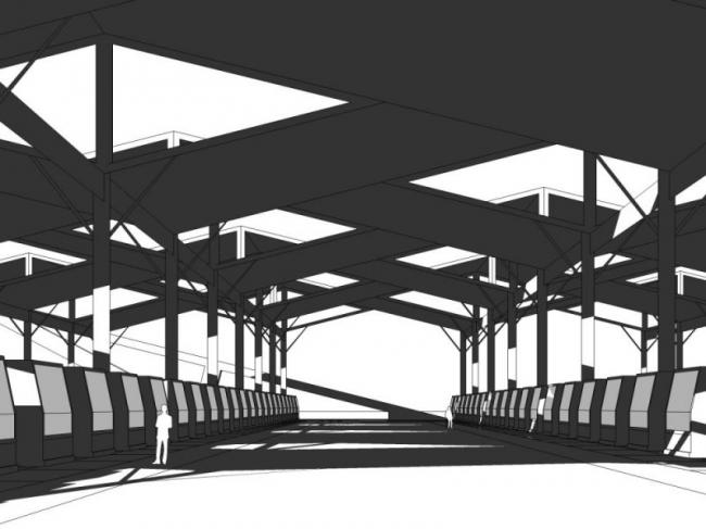 SketchUp Design: Multi-Story Bus Station with Modern Station Road Bridge
