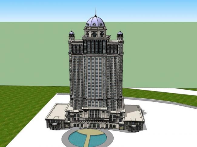 Classical High-Rise Hotel Model in SketchUp