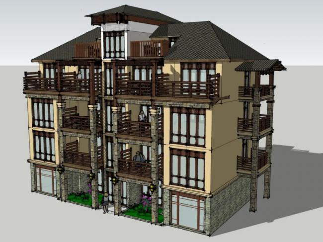 SketchUp Residential Model: Multi-Story Classical Style Home
