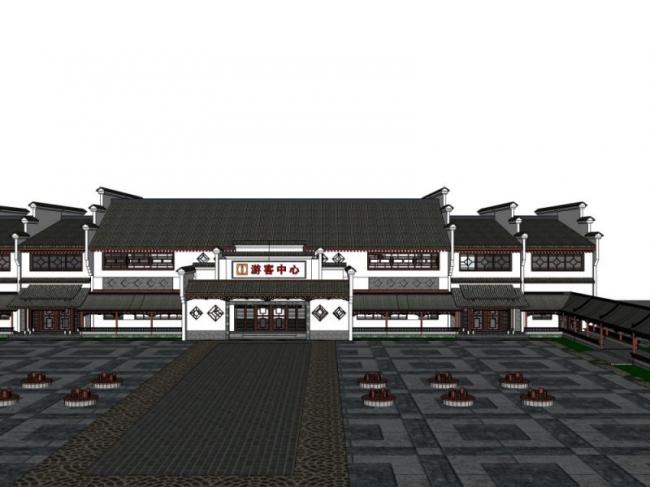 SketchUp Business Model: Modern Low-Rise Visitor Center with Chinese Design
