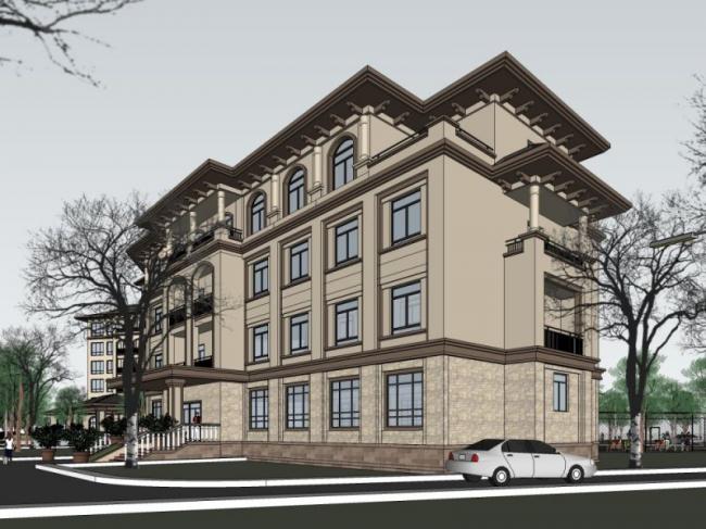 Classical Multi-Story Hotel Model in SketchUp