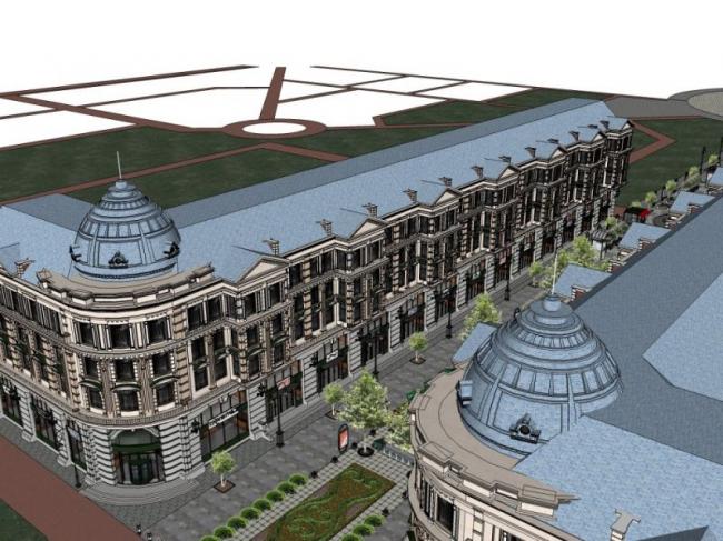 SketchUp Business Model: Multi-Story European Classical Style Commercial Pedestrian Street